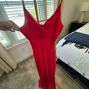 Zara Red Strapless Slip Dress with Button Trim